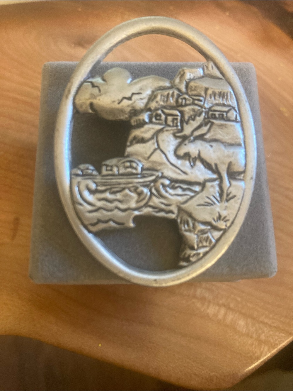 Silver-Tone Coastal Scene Oval Brooch - Women Jewelry Brooches